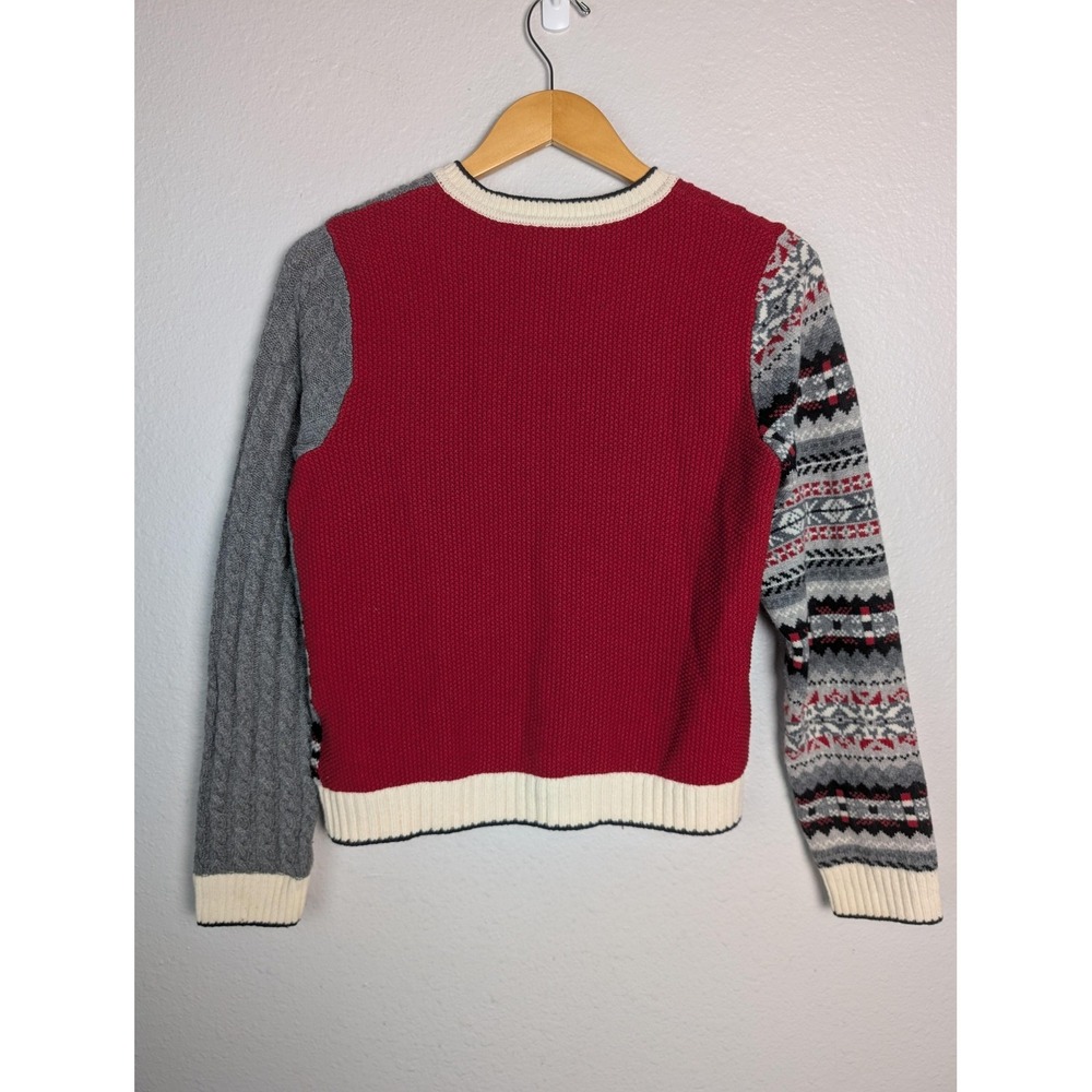 Brooks Brothers Red Fleece Cardigan Sweater Womens Medium Fair Isle Merino Wool - Picture 2 of 7